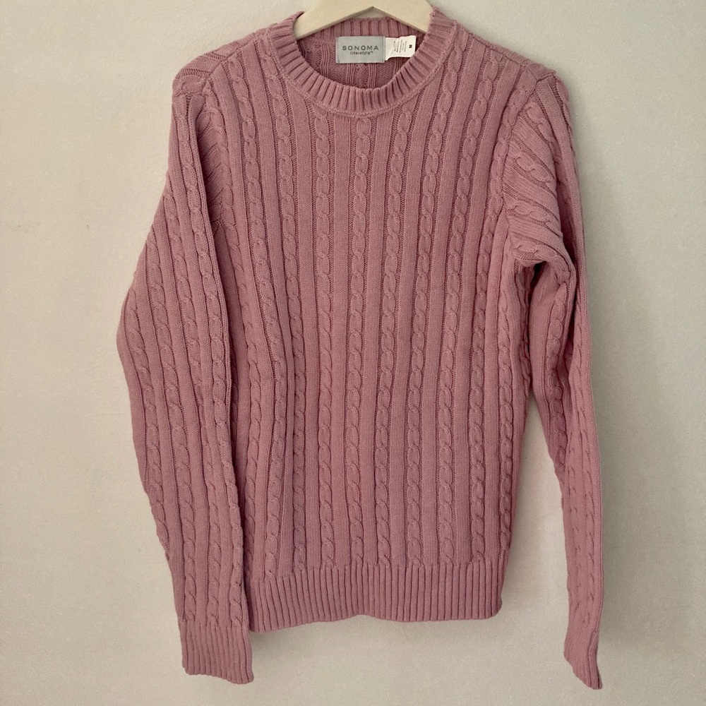 🌟 EUC Rose Classic Cotton Cable Crew Neck Sweater